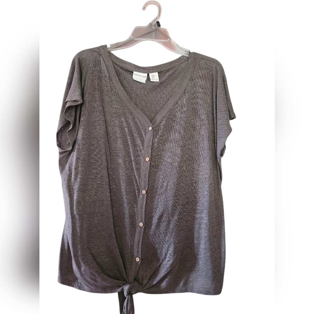 Rachel Zoe Gray/Green Button Down Shirt with Tie Front 100% LINEN